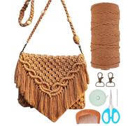 INFUNLY DIY Macrame Bag Kit for Adults Beginners with Video and Instruction Macrame Handmade Woven Bags with Tassels Bohemian Knotting Handbag Macrame Kit Crochet Bag Kit for Women Holiday Beach Decor