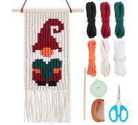 INFUNLY DIY Macrame Christmas Gnome Wall Hanging Kit with Video Tutorial and Instruction DIY Gnomes Santa Claus Kit Handmade Woven Christmas Gnome Wall Hanging Tapestry Kit for Home Room Decoration