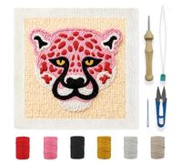 INFUNLY DIY Punch Needle Frame Kits Pink Leopard Punch Needle Embroidery Set with Patterns 9.4x9.4 Handcraft Hooking Kit for Beginners with Yarn Fabric Festival Gift Craft Lovers Home Wall Decor