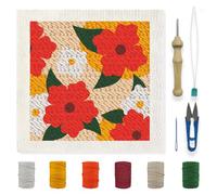 INFUNLY DIY Punch Needle Frame Kits Red Flowers Punch Needle Embroidery Set with Patterns 9.4x9.4 Handcraft Hooking Kit for Beginners with Yarn Fabric Festival Gift Craft Lovers Home Wall Decor