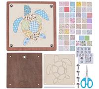 INFUNLY DIY Sea Turtles Fabric and Wood Art Kit 6.7"×6.7" Turtles Walnut Art Kit with Quilting Fabric Wooden Craft Kit with Instructions Animal Pattern Poke-in Art Kits for DIY Crafts Birthday Gifts