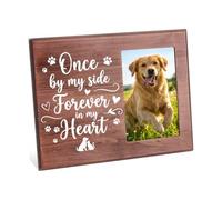 INFUNLY Dog Memorial Frame 10×7.7 Inch/25.4×19.6cm Solid Wood Pet Remembrance Frame 4×6 Photo Insert Paw Prints Picture Frame Tabletop Display for Loss of Dog Cat Sympathy Gift Brown
