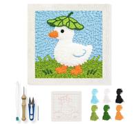 INFUNLY Duck Punch Needle Kit 9.4x9.4 DIY Punch Embroidery Kit for Adults Lotus Leaf Needlepoint Starter Kit Square Needles Stitching Kit with Instruction for DIY Craft Lovers Gift