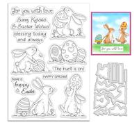 INFUNLY Easter Stamps and Dies for Card Making Bunny Metal Cutting Die Easter Egg Silicone Clear Stamps Rabbit Rubber Stamps and Dies for Easter Embossing Album DIY Craft Scrapbooking Decoration