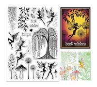 INFUNLY Fairies Clear Stamps for Card Making DIY - Trees, Butterflies, Dandelion, Best Wishes, Magic, Mushroom Silicone Stamps for Craft Scrapbooking Decor
