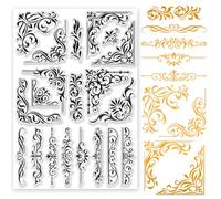 INFUNLY Flower Corner Stamps for Card Making 8.3x11.7 Border Pattern Clear Stamp Leaf Rubber Stamp Floral Plant Silicone Transparent Stamps for DIY Scrapbooking Birthday Card Photo Album Journaling