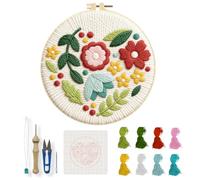 INFUNLY Flower Leaf Punch Needle Embroidery Kit 8.7" DIY Punch Embroidery Kit for Adults Floral Seed Needlepoint Starter Set Round Needles Stitching Kits with Instruction for DIY Craft Lovers Gift