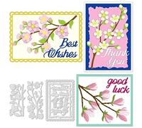 INFUNLY Flowers Cutting Dies Thank You Letter Die Cuts for Card Making Branch Metal Die Cutters Rectangle Frame Die Cutting Embossing Stencils for DIY Scrapbooking Album Photo Paper Crafts Decor