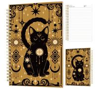 INFUNLY Gold Cat Tarot Spiral Notebook 5.5x8.3 Gothic Black Cat Journal Notebook Witchy Cat Notebooks for School Work Gold Foil kitten Spiral Journal for Office School Divination Halloween Gifts