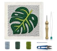 INFUNLY Green Leaf Punch Needle Kits for Beginners Monstera Deliciosa DIY Punch Needle Embroidery Kit with Instruction Plant Leaf Stamped Handcraft Rug Yarn Hooking Kit for Craft Lovers Home Decor