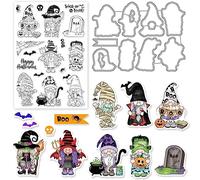 INFUNLY Halloween Dwarf Die and Stamp Set Gnome Clear Stamps and Dies for Card Making Evil Dwarf Rubber Stamp Trick or Treat Silicone Stamps for Crafting Paper DIY Scrapbooking Decor