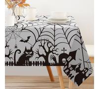 INFUNLY Halloween Table Cloth Spider Web Table Cloth Black Castle Tablecloth Halloween Table Cover Rectangle Fabric Table Cloths 90x60 inches for Parties Gothic Spooky Home Decorations