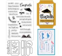 INFUNLY Happy Graduation Clear Stamps and Dies for Card Making DIY Metal Frame Die Cuts Grad Congrats Words Silicone Stamps Star Die Cuts hat Transparent Stamps for Craft Scrapbooking Decor