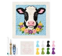 INFUNLY Highland Cow Punch Needle Kit 9.4x9.4 DIY Punch Embroidery Kit for Adults Flower Cow Needlepoint Starter Kit Square Needles Stitching Kit with Instruction for DIY Craft Lovers Gift