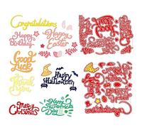 INFUNLY Holiday Word Die Templates 8 PCS Metal Word Die Cuts Happy Birthday Cutting Dies for Easter Christmas Halloween Congratulations Die Cuts for Card Making DIY Scrap-booking Photo Album Decor