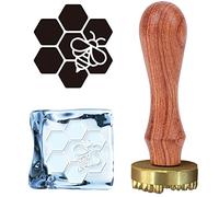 INFUNLY Honeycomb Ice Cube Stamp Brass Head Wooden Handle Removable Seal Stamp Ice Branding Stamp Drinks Bar Making DIY Crafting