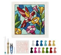 INFUNLY Hummingbird Punch Needle Kit 9.4x9.4 inches Punch Needle Embroidery Kits Plaid Pattern DIY Needles Stitching Kits for Beginners with Instruction Yarns Christmas Birthday Hanging Decor