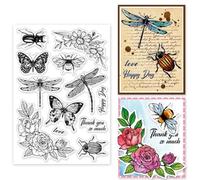 INFUNLY Insect Clear Stamps 6.3x4.3 Butterfly Dragonfly Bee Transparent Silicone Stamp Flower Beetles Rubber Stamp for DIY Scrapbooking Birthday Photo Album Christmas Card Making Journaling