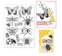 INFUNLY Insect Clear Stamps for Card Making A4 Size Butterfly Rubber Stamps Moth Bee Silicone Stamps Animal Transparent Seal Stamps for Holiday Card Making DIY Scrapbooking Photo Album Decor