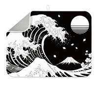 INFUNLY Japanese Wave Dish Drying Mat 17.7x23.6 Ukiyo-e Mount Fuji Absorbent Pad Cherry Blossom Kitchen Counter Absorbent Pad Great Wave Off Kanagawa Placemats for Table Countertop Sink Coffee Bar