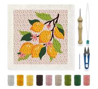 INFUNLY Lemon Flower Punch Needle Embroidery Kits Lemon Branch DIY Punch Needle Kit for Beginners Plant Stamped Rug Yarn Hooking Kit with Pre-Printed Pattern Instruction for Craft Lovers Home Decor