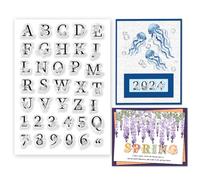 INFUNLY Letter Flower Clear Stamp 26 Alphabet Letters Silicone Stamp for Card Making 6.3x4.3 0-9 Number Flower Clear Stamp Floral A-Z Clear Transparent Stamps for DIY Scrapbooking Album Crafts Decor