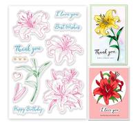 INFUNLY Lily Flower Clear Stamps for Card Making Colorful Floral Clear Stamps 6.3×4.3" Spring Flowers Happy Birthday Word Clear Seals Stamp for DIY Scrapbooking Photo Album Journal Home Decoration