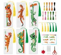 INFUNLY Lizard Cross Stitch Bookmark Kit 10x7.7 Gecko Embroidery Bookmark Kit DIY Embroidery Bookmarks for Readers Chameleon Handmade Cross Stitch Bookmarks for Book Lovers Writers Craft Gift
