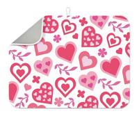 INFUNLY Love Heart Leaf Drying Mat 17.7x23.6 Wedding Holiday Absorbent Pad Valentine Day Dish Drying Mat for Kitchen Pink Eucalyptus Hearts Placemats for Table Countertop Sink Coffee Bar