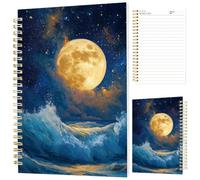 INFUNLY Lunar Space Notebook Journal 160 Pages 5.5x8.3 Inch Moon Stars Spiral Notebook Bleed-Proof Paper Lay-Flat Metal Coil Starry Sky Design Writing Pad For Note Taking School Office Women Gift