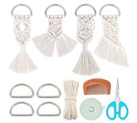 INFUNLY Macrame Keychain DIY Kit 4 PCS Boho Macrame Keychain Macrame Kits with D Buckles Adult DIY Craft Keychain Making Kits with Tassels Cotton Cord Instruction for Car Key Purse Phone Wallet