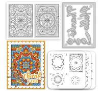 INFUNLY Mandala Flower Clear Stamps and Dies Set Reusable Wall Painting Template for Card Making Floral Silicone Stamps Layered Mandala Die Cuts Cutting Stencils for DIY Craft Scrap-Booking Decor