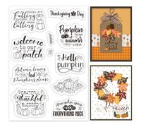 INFUNLY Maple Leaves Clear Stamps for Card Making Pumpkin Rubber Stamp Grateful Thankful Blessed Words Silicone Stamps 4.3x6.3 Transparent Stamp for Holiday DIY Scrapbooking Photo Album Decor