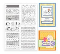 INFUNLY Marble Texture Clear Stamps for Card Making 11 Style English Word Rubber Stamp Music Note Silicone Stamp Wall Background Seals Wood Grain Transparent Stamps for DIY Scrapbooking Paper Crafts