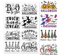 INFUNLY Merry Christmas Word Clear Stamps for Card Making Halloween Silicone Stamps for Journaling Happy New Year Rubber Stamps Words Transparent Stamps for DIY Scrapbooking Album Decor Paper Crafts