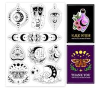 INFUNLY Moon Clear Stamps Moth Silicone Stamps Flower Moon Transparent Seals Stamp Sun Star Moon Evil Eye Clear Rubber Stamp for DIY Embossing Card Making Album Paper Crafts