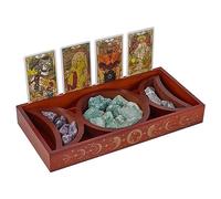INFUNLY Moon Crystal Holder Wooden Tarot Card Display Stand Detachable Moon Tray for Stones Brown Essential Oil Storage Box with Triple Moon Phases Symbol for Tarot Display Reading Witch Altar Decor
