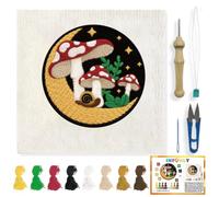 INFUNLY Moon Mushrooms Punch Needle Kit for Adults Stars Punch Needle Embroidery Kits for Beginners 8.7×8.7inch DIY Punch-Stitching Kit with Instruction Threader Needles Embroidery Hoop for Wall Decor