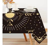 INFUNLY Moon Phase Tablecloth 59.84x90.16 Moon Sun Tablecloth Galactic Planet Geometry Table Cloth Black Gold Galaxy Table Cover Tarot Table Cloths for Kitchen Dinner Wedding Outdoor Indoor Picnic