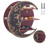 INFUNLY Moon Phrase Crystal Display Stand Wooden Wall-Mounted Moon Shelf for Crystals Wall Hanging Shelves for Bedroom Aesthetic Small Plant Art Holder Moon Phase Floating Shelf for Stones Rocks