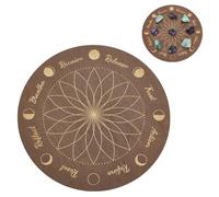 INFUNLY Moonphase Crystal Grid Wood Board 9.84×9.84inch Flower of Life Sacred Geometry Wooden Board Mandala Crystal Tray Lotus Grey Crystal Holder Tray Round Solid Coaster for Jewelry Rock Home Decor