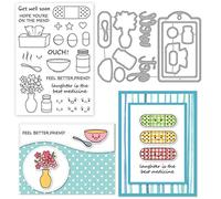 INFUNLY Motivational Word Clear Stamps and Dies Set Smile Face Transparent Silicone Stamps Cutting Die for Card Making DIY Craft Scrapbooking Greeting Card Decor