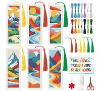 INFUNLY Mountain Cross Stitch Bookmark Kit 10x7.7 Nature Scenery Needlework Bookmark Set River Mountains Cross Stitch Bookmarks Kit DIY Sunset Embroidery Bookmarks Kit for Book Lovers Craft Gift