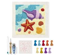 INFUNLY Ocean Starfish Punch Needle Kit Square 9.4" DIY Embroidery Punch Needle Set for Adults Seashell Punches Stitching Starter Kits with Instructions Yarns Fabric Summer Festival Gift Home Decor