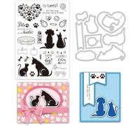 INFUNLY Pet Stamps and Dies for Card Making Cat Dog Clear Stamp and Die Cut Animal Metal Cutting Die Stamp Stencil Paw Print Transparent Seal for DIY Scrapbooking Arts Crafts
