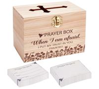 INFUNLY Prayer Request Box Set 16x10x11cm Prayer Box with 150 Pcs Cards Wooden Prayer Container Vintage Church Devotional Boxes Prayer Note Container for First Communion Christian Thanksgiving