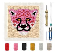 INFUNLY - Punch Needles Frame Kit, Pink Leopard Embroidery Set with Patterns 9.4 x 9.4 inches, Beginner Sewing Kit with Thread Fabric, Gift for DIY Decoration