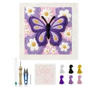 INFUNLY Purple Butterfly Punch Needle Kit 9.4x9.4 inches White Floral Punch Needle Embroidery Kits DIY Needles Stitching Kits for Beginners with Instruction Yarns Christmas Birthday Hanging Decor
