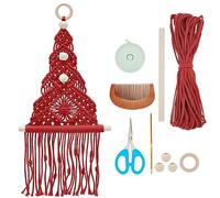 INFUNLY Red Christmas Tree Macrame Kit Winter DIY Macrame Kit for Adult Beginners Xmas Tree Macrame Starter Kit Macrame Wall Hanging for Christmas Halloween Home Room Decor with Instruction