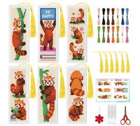 INFUNLY Red Panda Cross Stitch Bookmark Set 10x7.7 Reading Pandas Stamped Embroidery Bookmark Kit Sleeping Red Panda Needlepoint Bookmarks Kit DIY Embroidery Bookmarks for Book Lovers Craft Gift